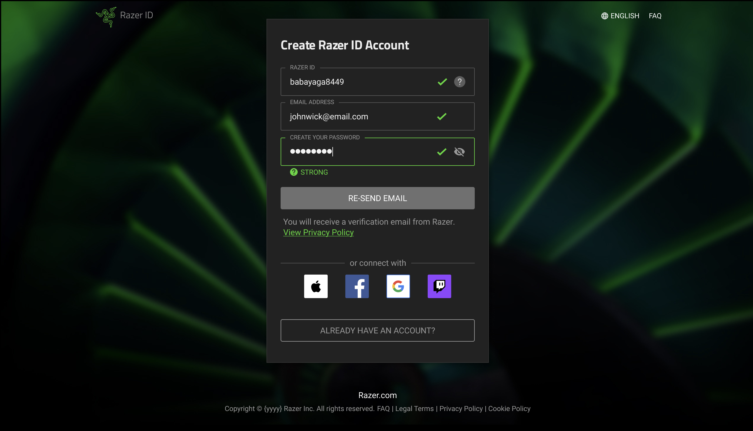 Final Design — Email verification step with auto-generated Razer ID suggestion. Account creation decoupled from marketing opt-in.